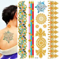 1 Sheet Flash Tattoo Boho Metallic Gold Triangle Blue Shimmering Jewellery Festival Temporary Tattoos Stickers