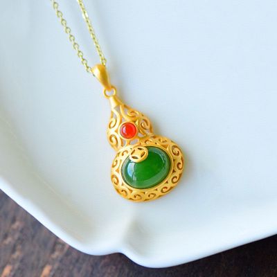 【CW】 Hetian Calabash Pendent Ethnic Necklace Women  39;s Open-End Personality Sterl