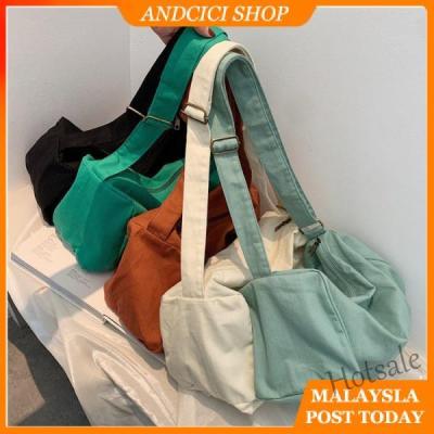 【hot sale】☑№► C16 【Ready Stock Malaysia】 Korean Lazy Wind Large Capacity Canvas Bag Women Casual All Match Solid Color Crossbody Shoulder Bag Messenger Bag