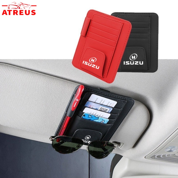 Car Sun Visor Card Organizer Leather Sunglasses Clip Holder For ISUZU ...