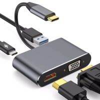 HDMI TV 4 In 1ถึง4K HDTV + VGA + ฮับ3.0 USB + 60W PD OTG สำหรับชาร์จสายอะแดปเตอร์วิดีโอเสียงระบบเสียงสำหรับ Macbook Nintendo เหมาะสำหรับ S20 Samsung