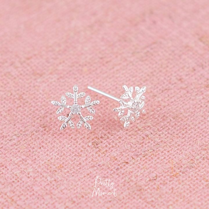 pretty-moment-ต่างหูเงิน-ต่างหู-cz-เกล็ดหิมะเพชร-snowflake-ต่างหูเงินแท้-ต่างหู-มินิมอล-925-เพชรสวยงาม-ของขวัญ