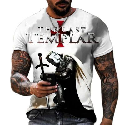 เสื้อยืด2ฤดูร้อนแฟชั่น Templar พิมพ์ลาย3D สำหรับผู้ชายเสื้อยืดลายขวางสไตล์ฮาราจูกุแนวสตรีทเสื้อยืดสำหรับแขนสั้นโอเวอร์ไซส์เสื้อวินเทจ