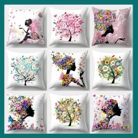 Butterfly Fairy Pillowcase 45cmX45cm Square Sofa Pillow Cover Lucky Tree Cushion cover