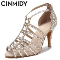 CINMIDY Rhinestone Pearl Latin Dance Shoes Tango Salsa Rumba Samba Ballroom Dance Shoes Women Sandals Ladies Wedding Shoes