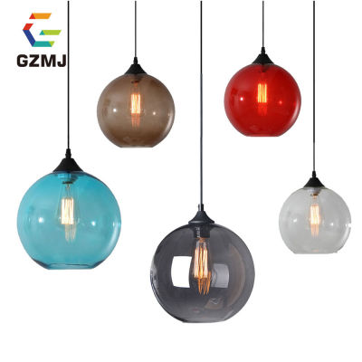 GZMJ Loft Retro Colorful Glass Ball LED Round Pendant Lights Led Gray Modern Hanglamp Home Kitchen Home Lights Lampshade
