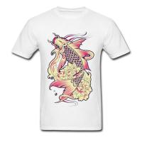 Koi Fish Illustration Printing Men T Shirt Summer Popular T-Shirt Simple Style Design Short Sleeve T Shirt For Men Black