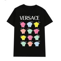 เสื้อยืดฤดูร้อนแขนสั้นผ้าฝ้าย100% Versaces ดั้งเดิมใหม่ฤดูร้อนพิมพ์ลายเสื้อบางหลวม