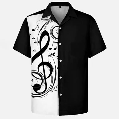 เสื้อฮาวายแขนสั้นสำหรับผู้ชายและผู้หญิง,เสื้อเสื้อฤดูร้อนพิมพ์ลายโน้ตดนตรีลำลองท่องเที่ยวชายหาดไซส์ใหญ่พิเศษ