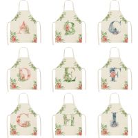 1Pcs Pink Letter Flower Kitchen Aprons for Women Cotton Linen Bibs Household Cleaning Pinafore Home Cooking Apron 55x68cm Aprons