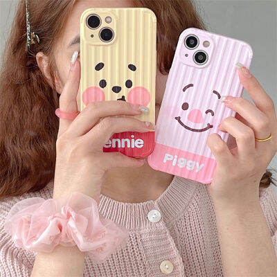 การ์ตูนตลก Filling Case สำหรับ iphone14promax Paint Blusher Case สำหรับ iphone13 กรณีหมูสีชมพู Piggy สำหรับ iphone11Pro สีเหลืองหมีพูห์สำหรับ iphone12