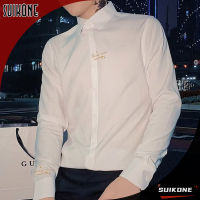 Suikone เสื้อเชิ้ตทำงานชาย เสื้อลำลองสีทึบสำหรับผู้ชายแนวทางอารมณ์แขนยาวสำหรับฤดูใบไม้ร่วง