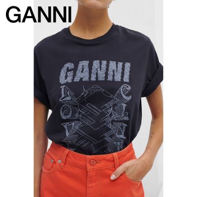 เสื้อยืดคอกลม แขนสั้น ผ้าฝ้าย พิมพ์ลาย Ganni Love Club สําหรับผู้หญิง3143252