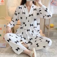 COD SDFERTGRTYTYUYU 【READY STOCK】Lactation Pajamas Kimono Pyjamas Womens Long Sleeved Pantsuit Loose Homewear Suit Spring Baju Tidur KainTH