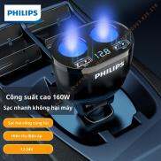 Bộ chia tẩu sạc Philips trên ô tô tích hợp 2 cổng kết nối USB có sạc nhanh