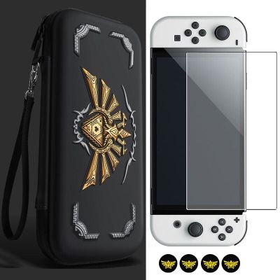 For Nintendo Switch/ Switch OLED Console Storage Bag Game Theme for Zelda Shekah Slate Waterproof Hard Case with 10 Card Slots Health Accessories