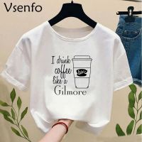 Dringk Coffee Womens Fashion T-shirt Gilmore And Lukes Print Blouse Womens White Short Sleeve Vogue Womens Blouse