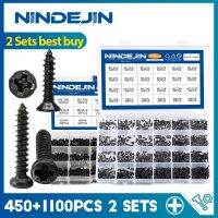 NINDEJIN 450pcs Black Mini Screws Set M2.3 M2.6 M3 Carbon Steel 1100pcs M1.2-M2 Small Screw Kit for Computer Phone Glasses Nails Screws  Fasteners