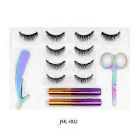 5 Pairs Black Curled Thick Magnetic False Eyelashes Set Transparent Magnet Absorption Eye Lashes Eyeliner Glue Kit TSLM1