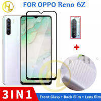 กระจกเทมเปอร์ OPPO Reno6Z 5G กระจกเทมเปอร์ฟิล์มแก้ว3 In 1ชุดอุปกรณ์ป้องกันหน้าจอกล้องเลนส์กระจกคาร์บอนฟิล์มด้านหลัง Reno 10 9 8 8T 8Z 8Pro 7 6 7Z 7SE 6Z 4Z 5 5K 4 3 2F/2Z 4G 5G