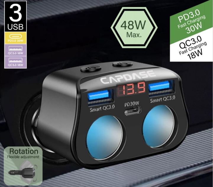 capdase-qc-3-0-usb-socket-powerdrive-b248m-fast-charging-car-charger