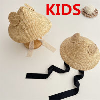 03-LELE CHIC chic summer CUTE BEAR EAR Bamboo hat Catwalk long ribbon kids sun cap children girl leisure hat