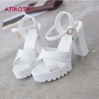 Atikota ผู้หญิงรองเท้าส้นสูงรองเท้าแตะฤดูร้อนใหม่สไตล์เกาหลีแฟชั่นตะขอและห่วงส้นรองเท้าแตะ