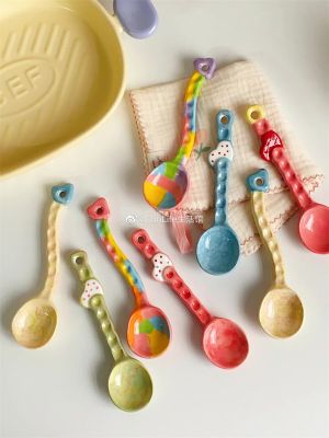 Korean Ins Style Cute Dessert Ceramic Spoon Coffee Spoon Stirring Spoon Interesting Tableware Ceramic Spoon Set Salad Spoon Serving Utensils