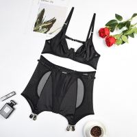 2023 Korean 3-Piece Back Open Brief Underwear Set Women Sexy Lingerie Set Mesh Patchwork Erotic Set