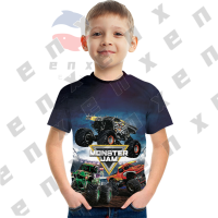 รถบิ๊กฟุตเสื้อยืดเด็ก3-13ปี "MONSTERJAM" 3D การพิมพ์ในฤดูร้อนเด็กชายเสื้อเชิ้ตลำลองถนน