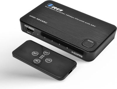 4 Port 4K HDMI Switch, by OREI 4K 60Hz 4:4:4 ARC Auto Switch EDID HDMI 2.0, 18Gbps, HDCP 2.2, Dolby Passthrough CEC, HDR10, Dolby Vision