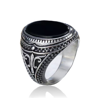 แหวนเหล็กไทเทเนียมสีดำสำหรับผู้ชาย แหวนหล่อหมาป่าน้ำแข็งนอร์ดิกส่วนบุคคล 4YOY