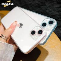 KISSCASE แก้วหรูหรา + เคสโทรศัพท์ TPU สำหรับ IPhone 14 13 12 Pro Max 14 Plus,เคสกันกระแทกป้องกันเลนส์ขอบแวววาวสำหรับ IPhone 14 Pro Max