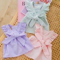 Bow Tie Pink Puppy Summer Clothes Mini Lattice Lightweight Cat Dresses Female Kitten Wedding Skirt Party Clothing for Small Dogs Dresses