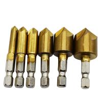 6Pcs Countersink Bor Kayu Reverse Taper Hole 1/4 Hex Shank 90 Derajat Kayu Chamfering Cutter 6Mm-19Mm Sekrup Counterborer Bit