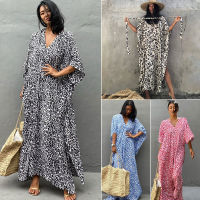 2022 Beach Kaftan Bikini Cover-ups Bohemian Printed Summer Midi Dress Tunic Women Beach Wear Swim Suit Cover Up Q1226