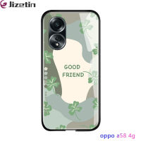 Jizetin OPPO A58 4G หรูหราอินสตา YES NO ดอกไม้ตัวอักษรภาษาอังกฤษมันวาวปลอกเคสประกบหลังแบบแข็งกระจกเทมเปอร์เคสโทรศัพท์