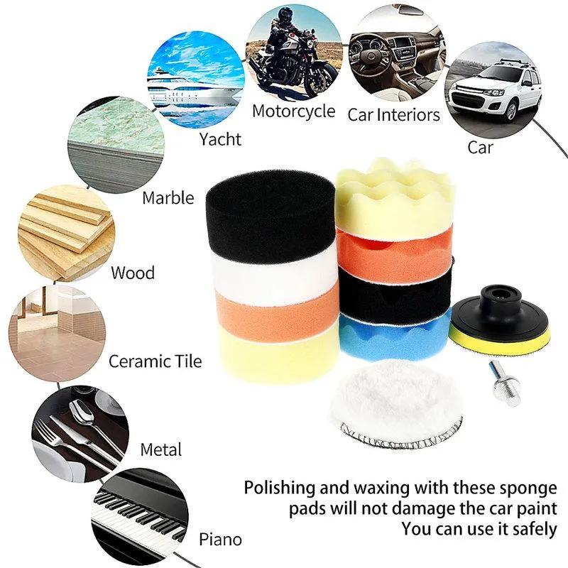 5pcs Car Polishing Kit - 3'' Buffing Wheel Pad, M10 Drill Connector, Waxing  & Paint Care For Auto Styling