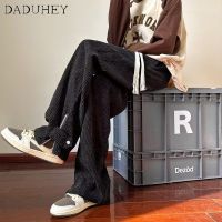 DaDuHey Mens Fashion Hong Kong Style Velvet Padded Overalls Trendy Couples Loose Corduroy Casual PantsTH