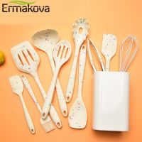 ERMAKOVA 10/11ชิ้นชุดเครื่องครัวซิลิโคน Nonstick ไม้พายไม้พายด้ามไม้เครื่องครัวเครื่องครัวพร้อมกล่องเก็บ