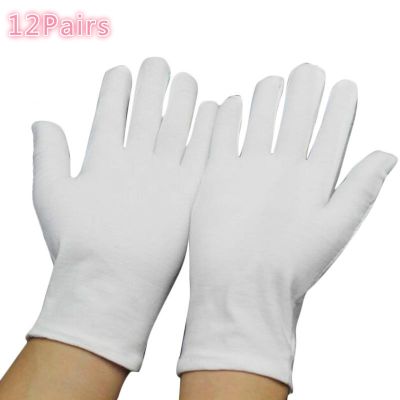 24PCS 12Pairs White Cotton Gloves Soft Thin Coin Jewelry Inspection Work Gloves