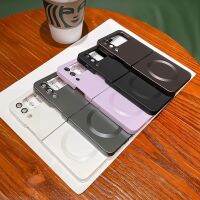 （misty shop）เคสสีเมทัลลิกสำหรับ Samsung Galaxy Z Flip 5 4 3เคสชาร์จไร้สายสำหรับ Magsafe Shell Silicon เหลวพร้อมฟิล์มเลนส์กล้องถ่ายรูป