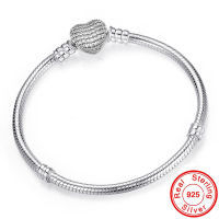 Big Sale Fine DIY celet Bangle for women Original 100 925 Sterling Silver Heart Clasp Snake Chain Fit Bead celet Jewelry