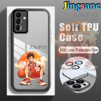 Jingsanc เคสโทรศัพท์พร้อมฟิล์มติดเลนส์สำหรับ Samsung Galaxy A14 4G 5G LTE S23 Plus A73พิเศษ A54 A52 A34 A32 A24 A23 A13 A04S A03S Pro LTE 4G 5G เคสโทรศัพท์แฟชั่นสำหรับเด็กชายบาสเกตบอล Ins เคส K001-4สีดำกันกระแทก TPU ซิลิโคนเนื้อนิ่มโปร่งใส