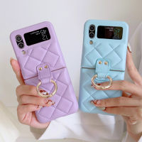 เคสมีแหวนใส่นิ้วเคสมือจับสำหรับโทรศัพท์มือถือสำหรับ Samsung Galaxy Z Flip 3 Flip4 5G ทรงสี่เหลี่ยมขนมเปียกปูนเสื้อขนเป็ดนิ่มกันกระแทกสำหรับ Zflip3 Zflip4เคส