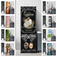 Retro Fridge Sticker Door Cover Mural Decoration Self-adhesive PVC Waterproof Coffee 3D Wallpaper Refrigerator Art Film Poster Refrigerator Parts Acce