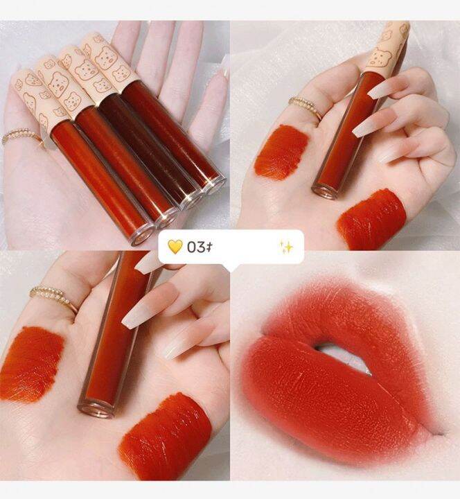 4สี-matte-ลิปสีอ่อนความชุ่มขื้นติดทนนานลิปกลอส-dark-lip-tint-ชุดสัก-liptint-ของเหลวลิปเคลือบริมฝีปาก