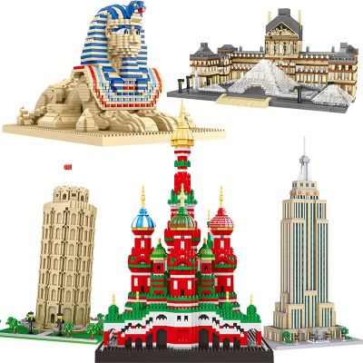 City Architecture Louvre Museum Empire State Building Blocks Notre Dame Micro Bricks Set Pyramid Saint Basils Cathedral Model