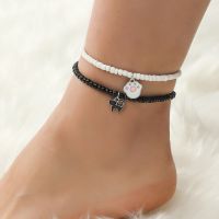 2 Piece/Set Acrylic Lovely Cat Animal Paw Anklet Set Simple Print Beaded Foot Chain Summer Beach Barefoot Anklet Women On Leg