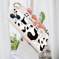 เคส Hpcase เคสสำหรับ Apple iPhone 15 Plus 15 Pro Max 15 Pro พร้อมสายรัดข้อมือน่ารักเคสโทรศัพท์รูปแพนด้าขอบสี่เหลี่ยมของเหลวปลอกซิลิโคนคลุมทั้งหมดกล้องเคสป้องกันการกระแทก